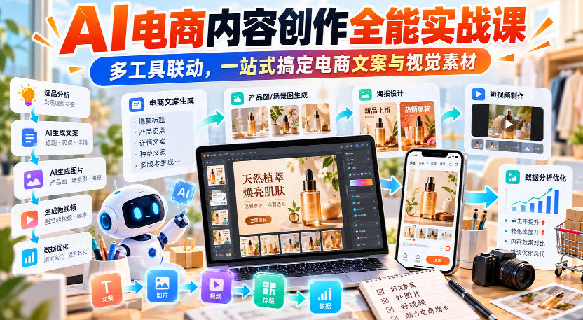 【无水印】AI电商内容创作全能实战课|多工具联动,一站式搞定电商文案与视觉素材采购|汽车产业|汽车配件|机加工企业家交流社群中心