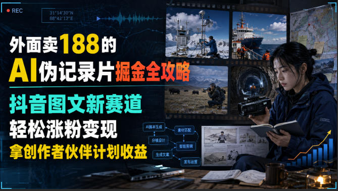 外面卖188的AI伪记录片掘金全攻略，抖音图文新赛道，轻松涨粉变现，拿创作者伙伴计划收益【文档】采购|汽车产业|汽车配件|机加工企业家交流社群中心