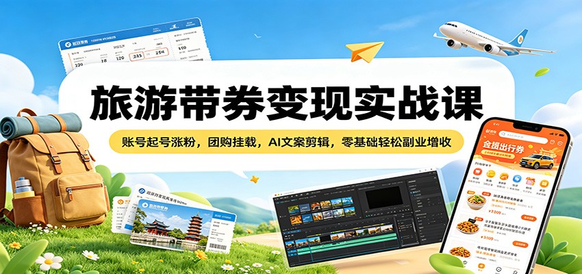 旅游带券变现实战课：账号起号涨粉，团购挂载，AI文案剪辑，零基础轻松副业增收采购|汽车产业|汽车配件|机加工企业家交流社群中心
