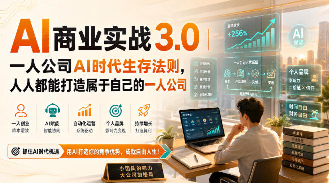 AI商业实战3.0|一人公司AI时代生存法则,人人都能打造属于自己的一人公司采购|汽车产业|汽车配件|机加工企业家交流社群中心