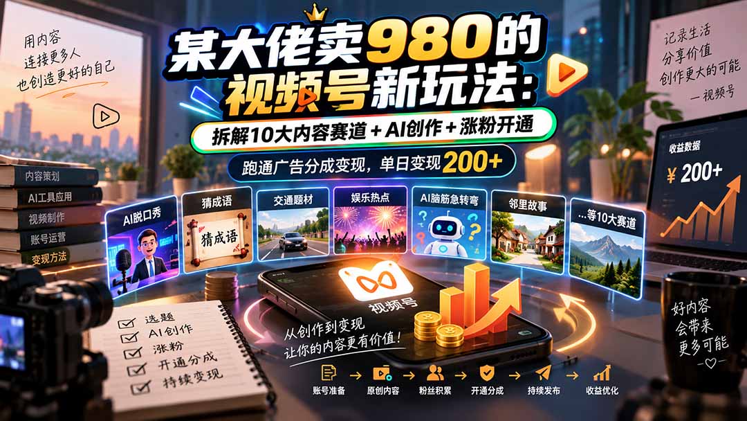 某大佬卖980的视频号新玩法：拆解10大内容赛道+AI创作+涨粉开通，跑通广告分成变现，单日变现200+采购|汽车产业|汽车配件|机加工企业家交流社群中心
