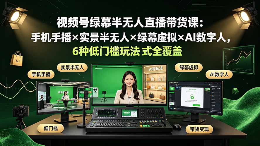 视频号绿幕半无人直播带货课：手机手播×实景半无人×绿幕虚拟×AI数字人，6种低门槛玩法全覆盖采购|汽车产业|汽车配件|机加工企业家交流社群中心