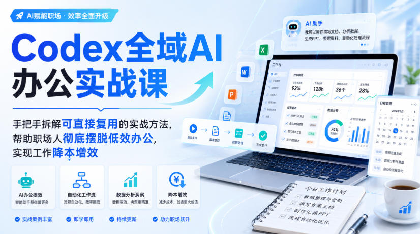 Codex全域AI办公实战课，手把手拆解可直接复用的实战方法，帮助职场人彻底摆脱低效办公，实现工作降本增效采购|汽车产业|汽车配件|机加工企业家交流社群中心