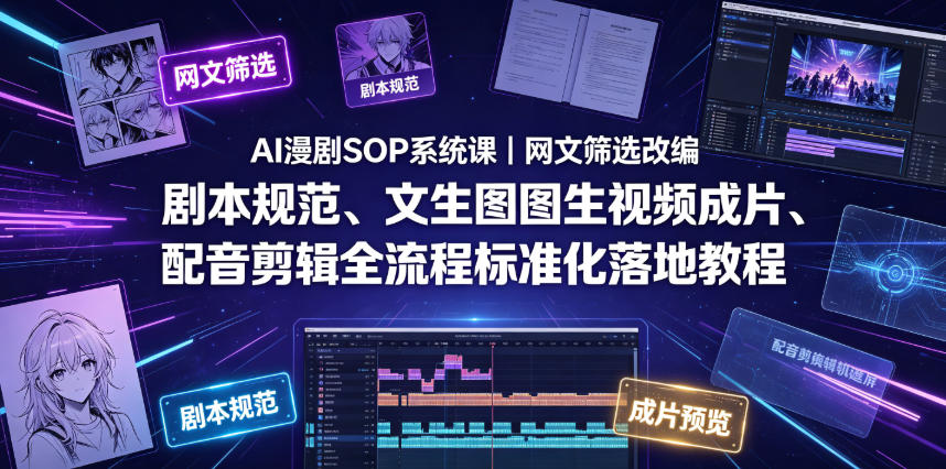 AI漫剧SOP系统课|网文筛选改编、剧本规范、文生图图生视频成片、配音剪辑全流程标准化落地教程(更新0810)采购|汽车产业|汽车配件|机加工企业家交流社群中心