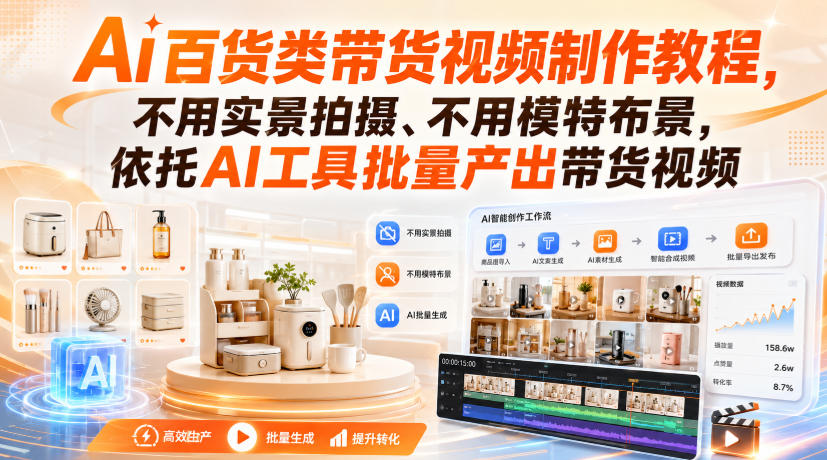 Ai百货类带货视频制作教程，不用实景拍摄、不用模特布景，依托AI工具批量产出带货视频采购|汽车产业|汽车配件|机加工企业家交流社群中心