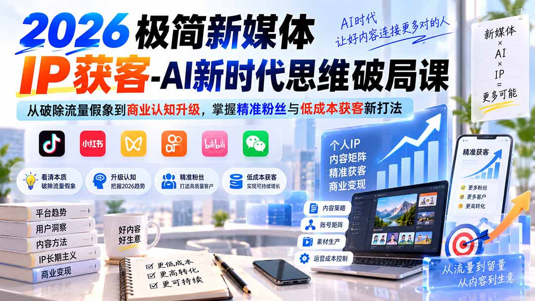 2026极简新媒体IP获客-AI新时代思维破局课:从破除流量假象到商业认知升级,掌握精准粉丝与低成本获客新打法采购|汽车产业|汽车配件|机加工企业家交流社群中心