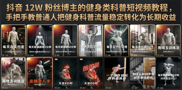 抖音12W粉丝博主的健身类科普短视频教程，手把手教普通人把健身科普流量稳定转化为长期收益采购|汽车产业|汽车配件|机加工企业家交流社群中心