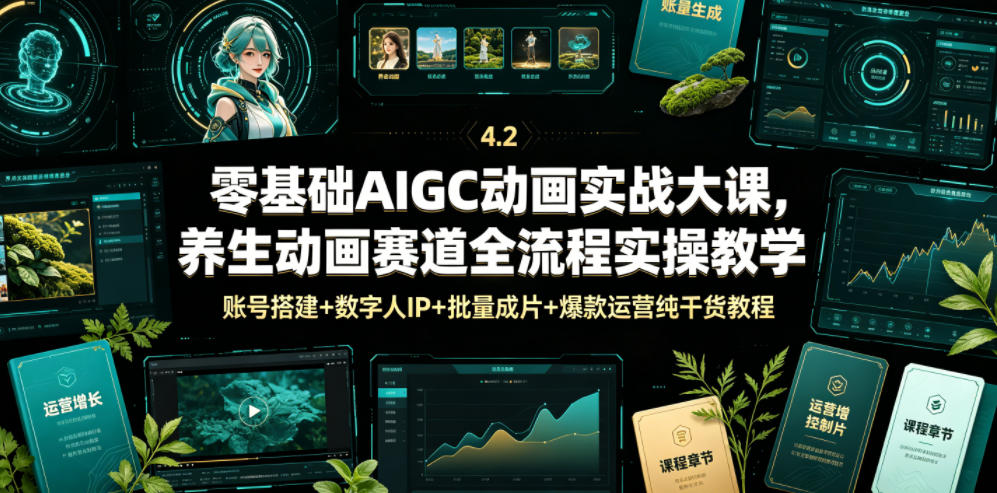 零基础AIGC动画实战大课，养生动画赛道全流程实操教学，账号搭建+数字人IP+批量成片+爆款运营纯干货教程采购|汽车产业|汽车配件|机加工企业家交流社群中心