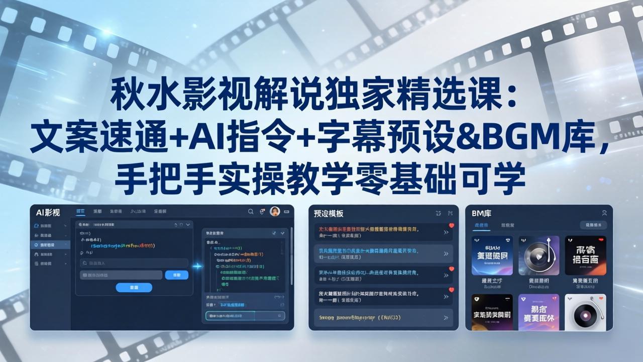 秋水影视解说独家精选课：文案速通+AI指令+字幕预设+BGM库，手把手实操教学零基础可学采购|汽车产业|汽车配件|机加工企业家交流社群中心