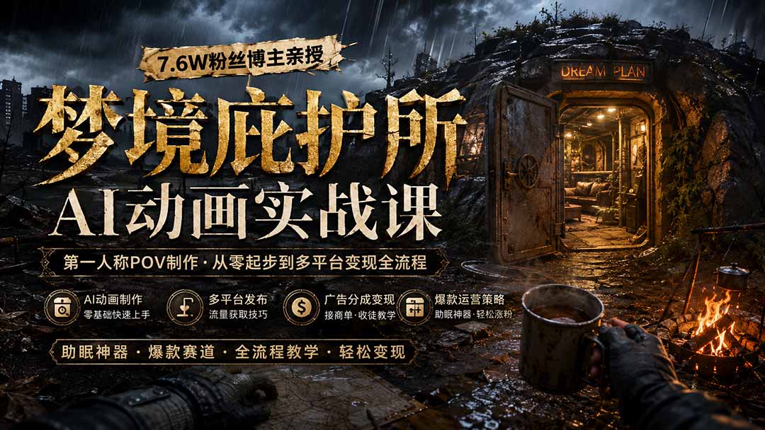 梦境庇护所AI动画实战课：7.6W粉丝博主亲授第一人称POV制作，从零起步到多平台发布变现全流程采购|汽车产业|汽车配件|机加工企业家交流社群中心