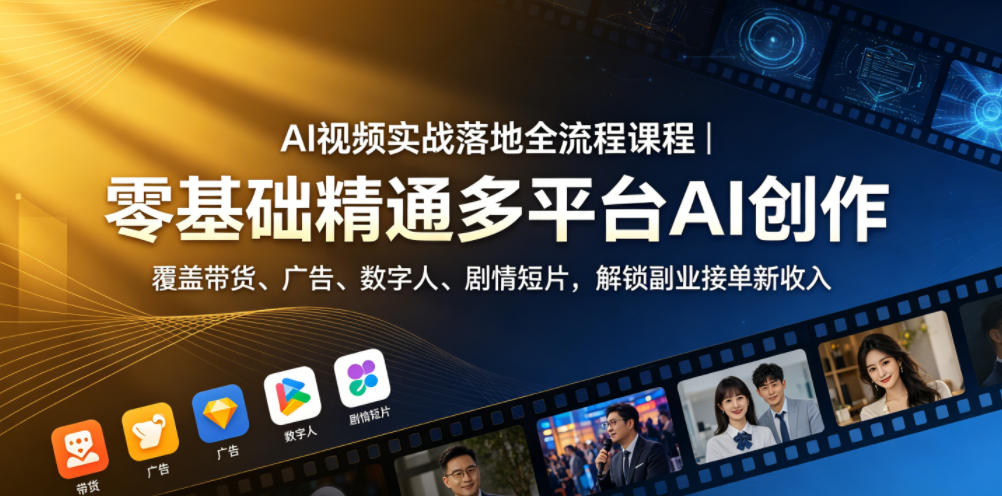 AI视频实战落地全流程课程|零基础精通多平台AI创作,覆盖带货、广告、数字人、剧情短片,解锁副业接单新收入采购|汽车产业|汽车配件|机加工企业家交流社群中心