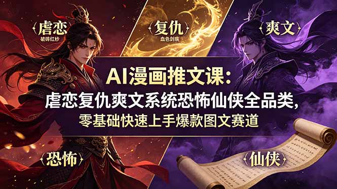 AI漫画推文课：虐恋复仇爽文系统恐怖仙侠全品类，零基础快速上手爆款图文赛道采购|汽车产业|汽车配件|机加工企业家交流社群中心