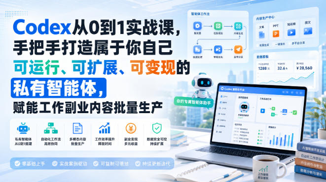 Codex从0到1实战课，手把手打造属于你自己可运行、可扩展、可变现的私有智能体，赋能工作副业内容批量生产采购|汽车产业|汽车配件|机加工企业家交流社群中心