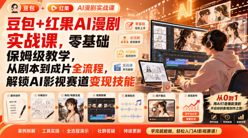 豆包+红果AI漫剧实战课,零基础保姆级教学,从剧本到成片全流程,解锁AI影视赛道变现技能采购|汽车产业|汽车配件|机加工企业家交流社群中心