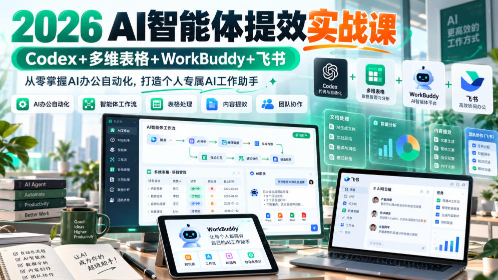 2026 AI智能体提效实战课：Codex+多维表格+WorkBuddy+飞书，从零掌握AI办公自动化，打造个人专属AI工作助手采购|汽车产业|汽车配件|机加工企业家交流社群中心