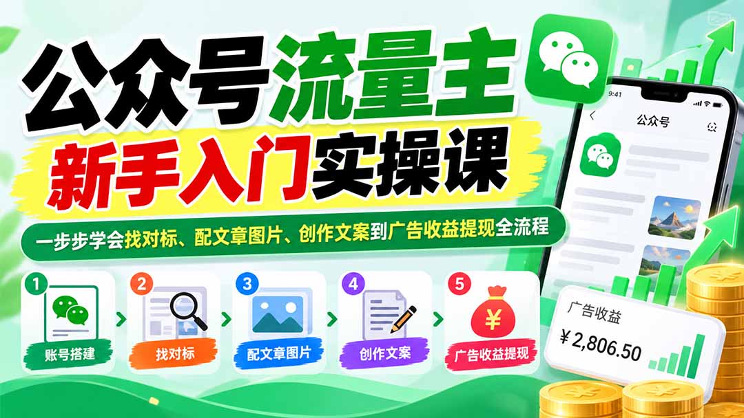 公众号流量主新手入门实操课：一步步学会找对标、配文章图片、创作文案到广告收益提现全流程采购|汽车产业|汽车配件|机加工企业家交流社群中心