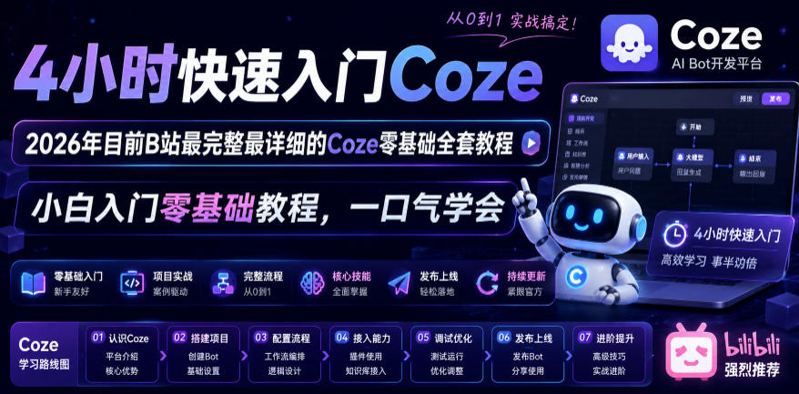 4小时快速入门Coze！2026年目前B站最完整最详细的Coze零基础全套教程，小白入门零基础教程，一口气学会！采购|汽车产业|汽车配件|机加工企业家交流社群中心