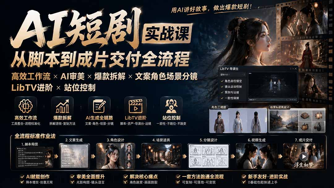 AI短剧实战课:高效工作流×AI审美×爆款拆解×文案角色场景分镜×LibTV进阶×站位控制×从脚本到成片交付全流程采购|汽车产业|汽车配件|机加工企业家交流社群中心