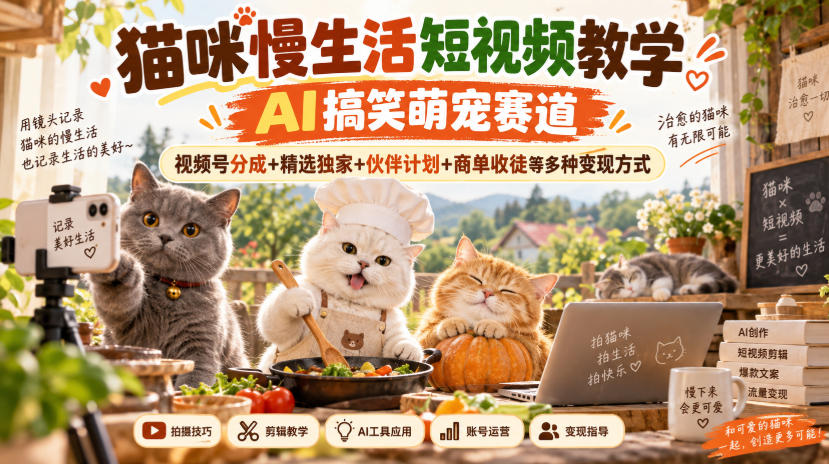猫咪慢生活短视频教学，AI搞笑萌宠赛道，视频号分成+精选独家+伙伴计划+商单收徒等多种变现方式采购|汽车产业|汽车配件|机加工企业家交流社群中心