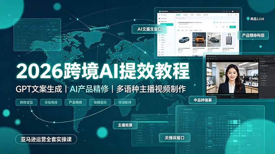 2026跨境AI提效教程·GPT文案生成|AI产品精修|多语种主播视频制作,亚马逊运营全套实操课采购|汽车产业|汽车配件|机加工企业家交流社群中心