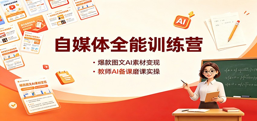 自媒体全能训练营:爆款图文AI素材变现,教师AI备课磨课实操采购|汽车产业|汽车配件|机加工企业家交流社群中心