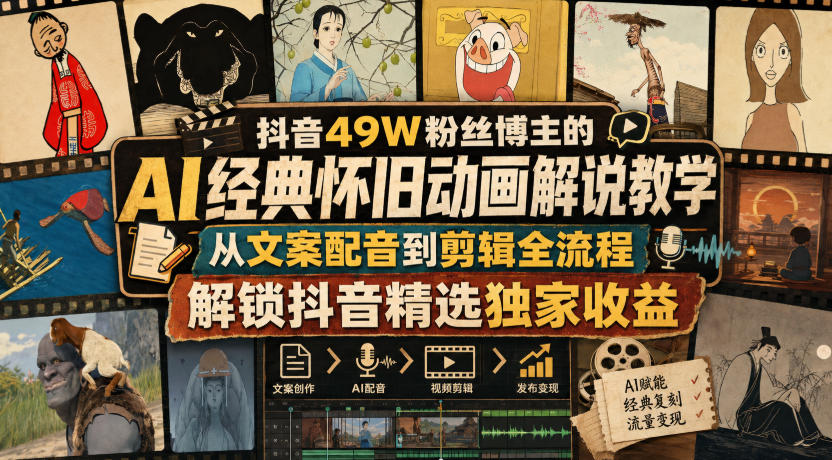 抖音49W粉丝博主的AI经典怀旧动画解说教学,从文案配音到剪辑全流程,解锁抖音精选独家收益采购|汽车产业|汽车配件|机加工企业家交流社群中心