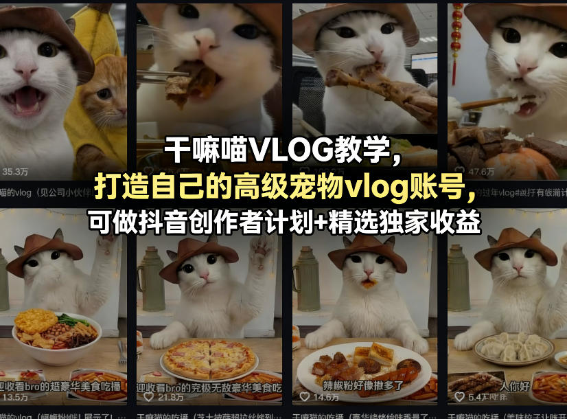 干嘛喵VLOG教学,打造自己的高级宠物vlog账号,可做抖音创作者计划+精选独家收益采购|汽车产业|汽车配件|机加工企业家交流社群中心