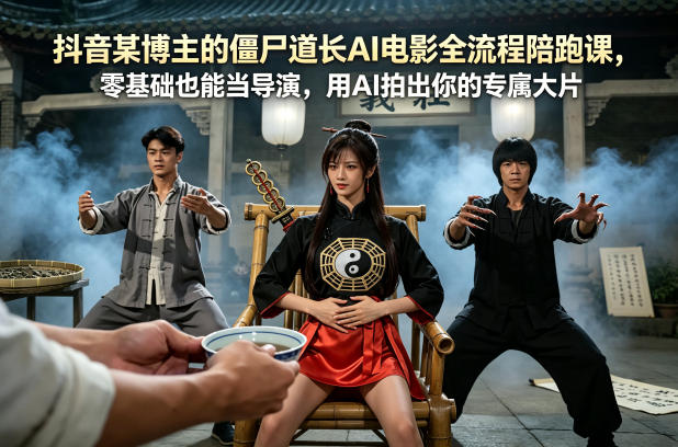 抖音某博主的僵尸道长AI电影全流程陪跑课，零基础也能当导演，用AI拍出你的专属大片采购|汽车产业|汽车配件|机加工企业家交流社群中心