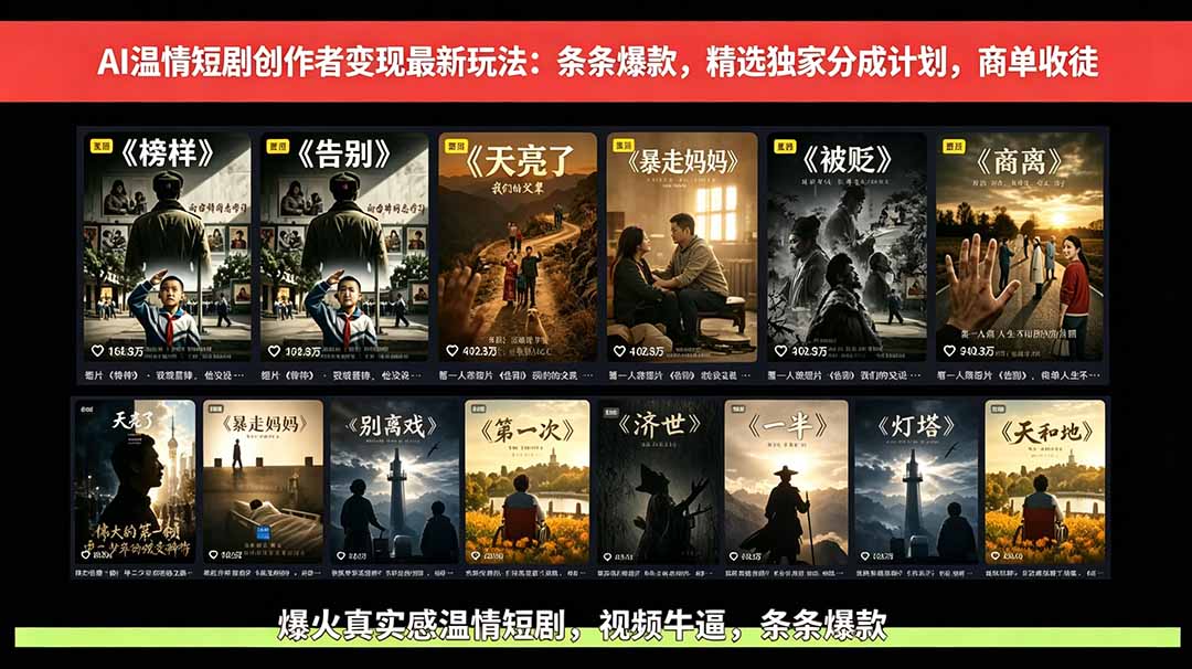 AI温情短剧创作者变现最新玩法：视频牛逼，条条爆款，精选独家分成计划，商单收徒采购|汽车产业|汽车配件|机加工企业家交流社群中心