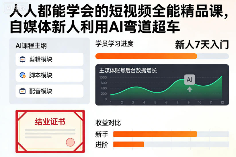 人人都能学会的短视频全能精品课，自媒体新人利用AI弯道超车采购|汽车产业|汽车配件|机加工蚂蚁智酷企业交流社群中心