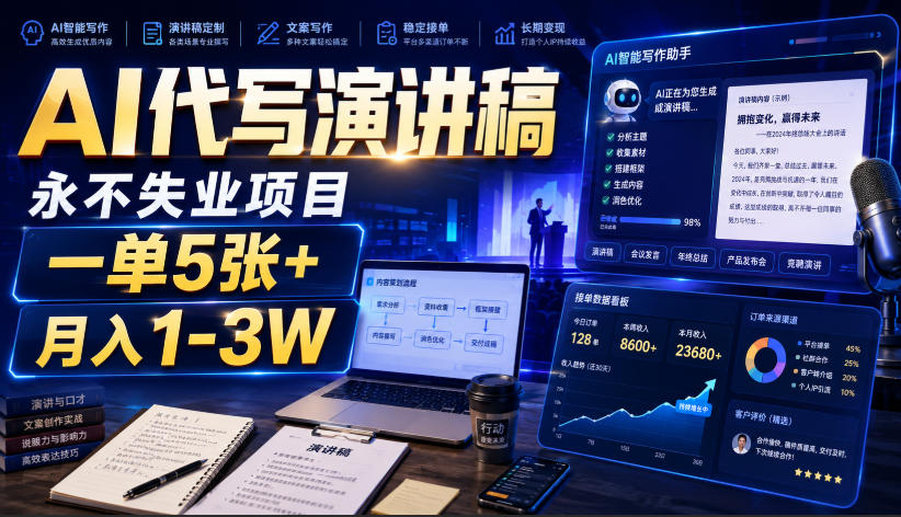 AI代写演讲稿，永不失业项目，一单5张+，月入1-3W【揭秘】采购|汽车产业|汽车配件|机加工企业家交流社群中心