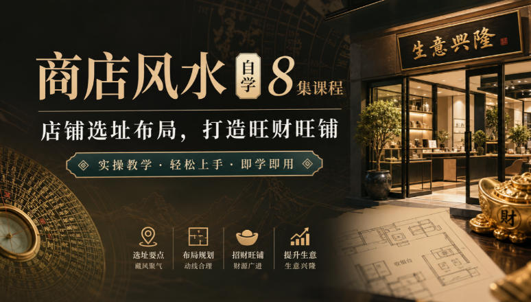商店风水自学8集课程|店铺选址布局,打造旺财旺铺实操教学采购|汽车产业|汽车配件|机加工企业家交流社群中心