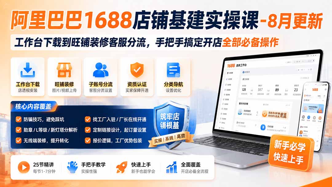 阿里巴巴1688店铺基建实操课-8月更新;工作台下载到旺铺装修客服分流,手把手搞定开店全部必备操作采购|汽车产业|汽车配件|机加工企业家交流社群中心