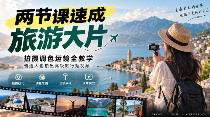两节课速成旅游大片|拍摄调色运镜全教学,普通人也拍出高级旅行短视频采购|汽车产业|汽车配件|机加工企业家交流社群中心