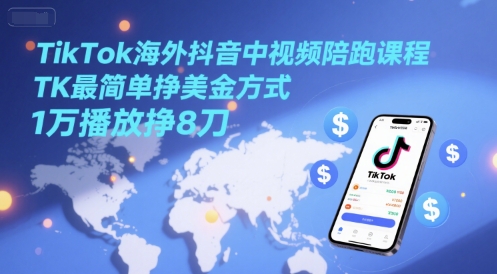 TikTok海外抖音中视频陪跑课程,TK最简单挣美金方式,1万播放挣8刀采购|汽车产业|汽车配件|机加工蚂蚁智酷企业交流社群中心