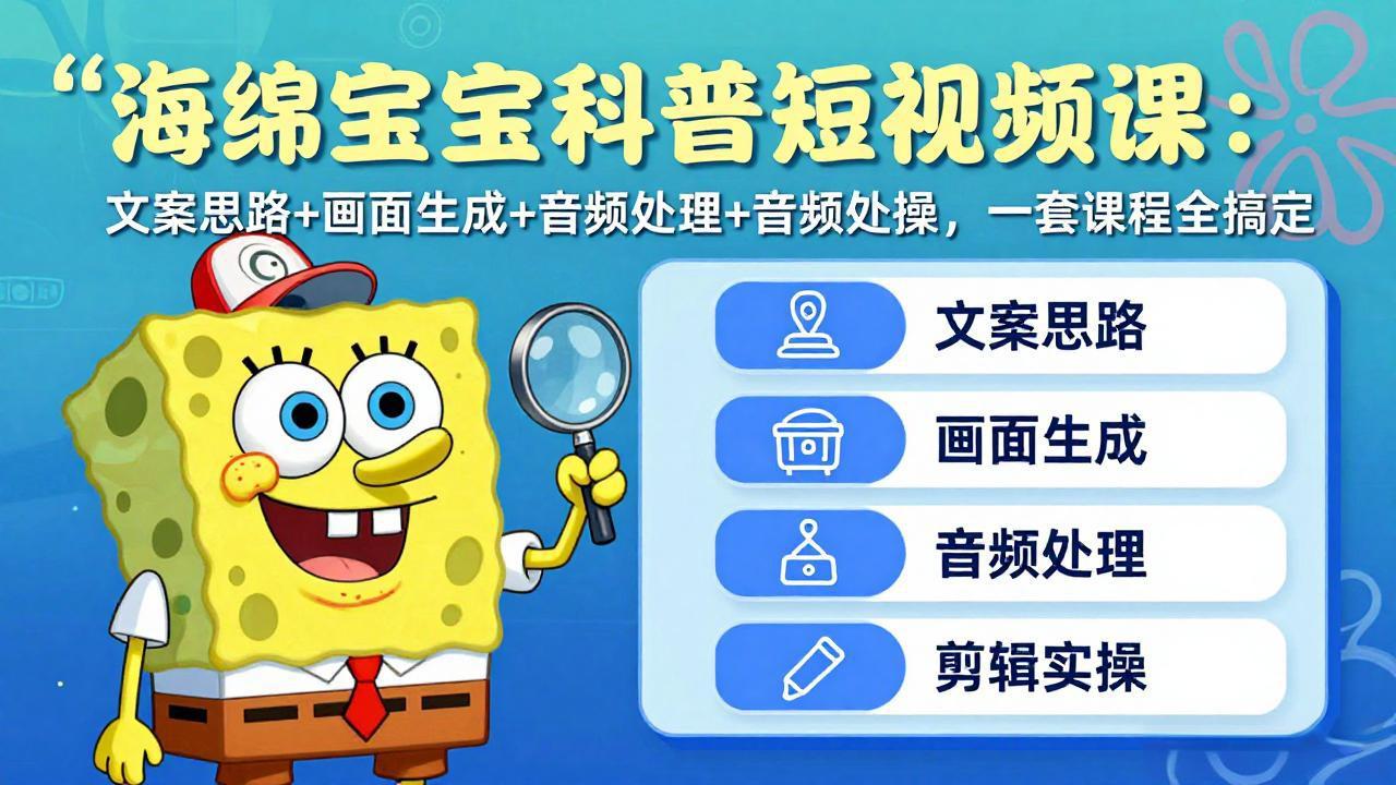 海绵宝宝科普短视频课：文案思路+画面生成+音频处理+剪辑实操，一套课程全搞定采购|汽车产业|汽车配件|机加工企业家交流社群中心