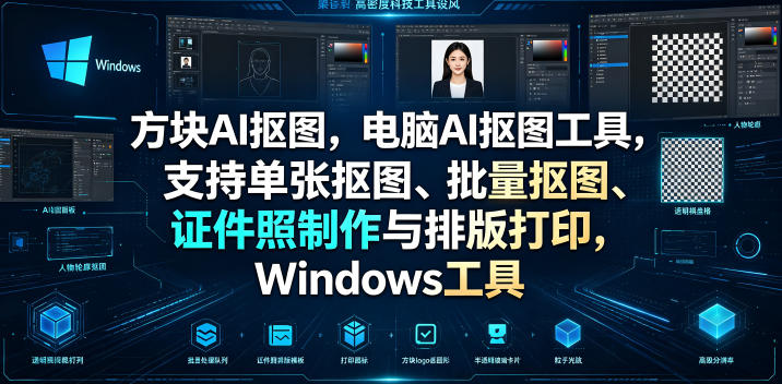 方块AI抠图，电脑AI抠图工具，支持单张抠图、批量抠图、证件照制作与排版打印，Windows工具采购|汽车产业|汽车配件|机加工企业家交流社群中心