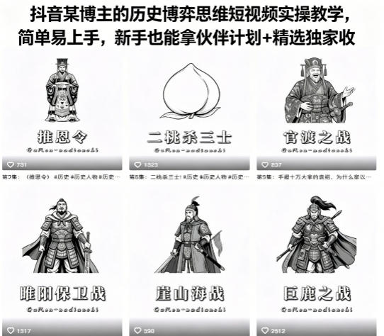 抖音某博主的历史博弈思维短视频实操教学，简单易上手，新手也能拿伙伴计划+精选独家收益采购|汽车产业|汽车配件|机加工企业家交流社群中心