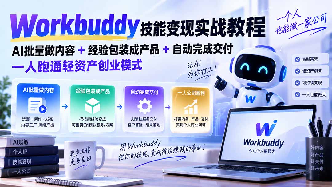 Workbuddy技能变现实战教程:AI批量做内容+经验包装成产品+自动完成交付,一人跑通轻资产创业模式采购|汽车产业|汽车配件|机加工企业家交流社群中心