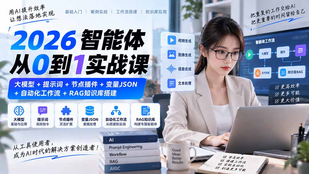 2026智能体从0到1实战课|大模型+提示词+节点插件+变量JSON+自动化工作流+RAG知识库搭建采购|汽车产业|汽车配件|机加工企业家交流社群中心