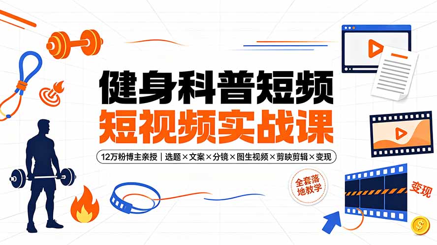 健身科普短视频实战课-12万粉博主亲授|选题×文案×分镜×图生视频×剪映剪辑×变现,全套落地教学采购|汽车产业|汽车配件|机加工企业家交流社群中心