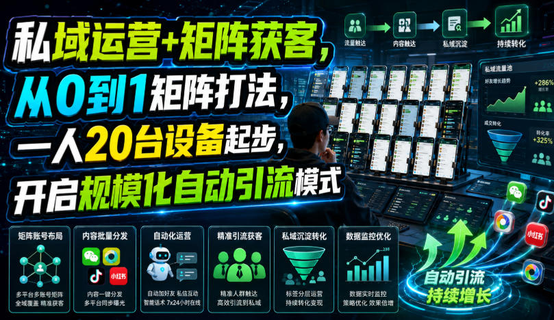 私域运营+矩阵获客，从0到1矩阵打法，一人20台设备起步，开启规模化自动引流模式！采购|汽车产业|汽车配件|机加工企业家交流社群中心