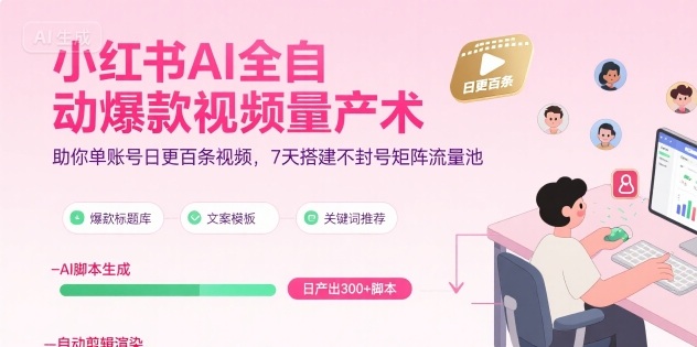 小红书AI全自动爆款视频量产术，助你单账号日更百条视频，7天搭建不封号矩阵流量池(更新8月)采购|汽车产业|汽车配件|机加工蚂蚁智酷企业交流社群中心