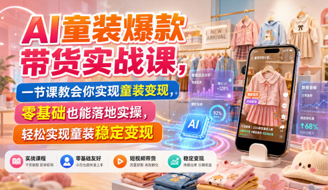 AI童装爆款带货实战课，一节课教会你实现童装变现，零基础也能落地实操采购|汽车产业|汽车配件|机加工企业家交流社群中心