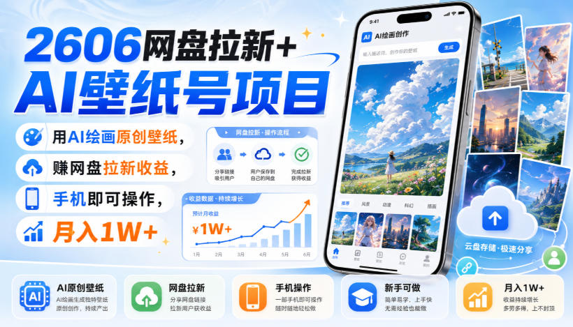 2606网盘拉新+AI壁纸号项目,用AI绘画原创壁纸,賺网盘拉新收益,手机即可操作,月入1W+采购|汽车产业|汽车配件|机加工企业家交流社群中心