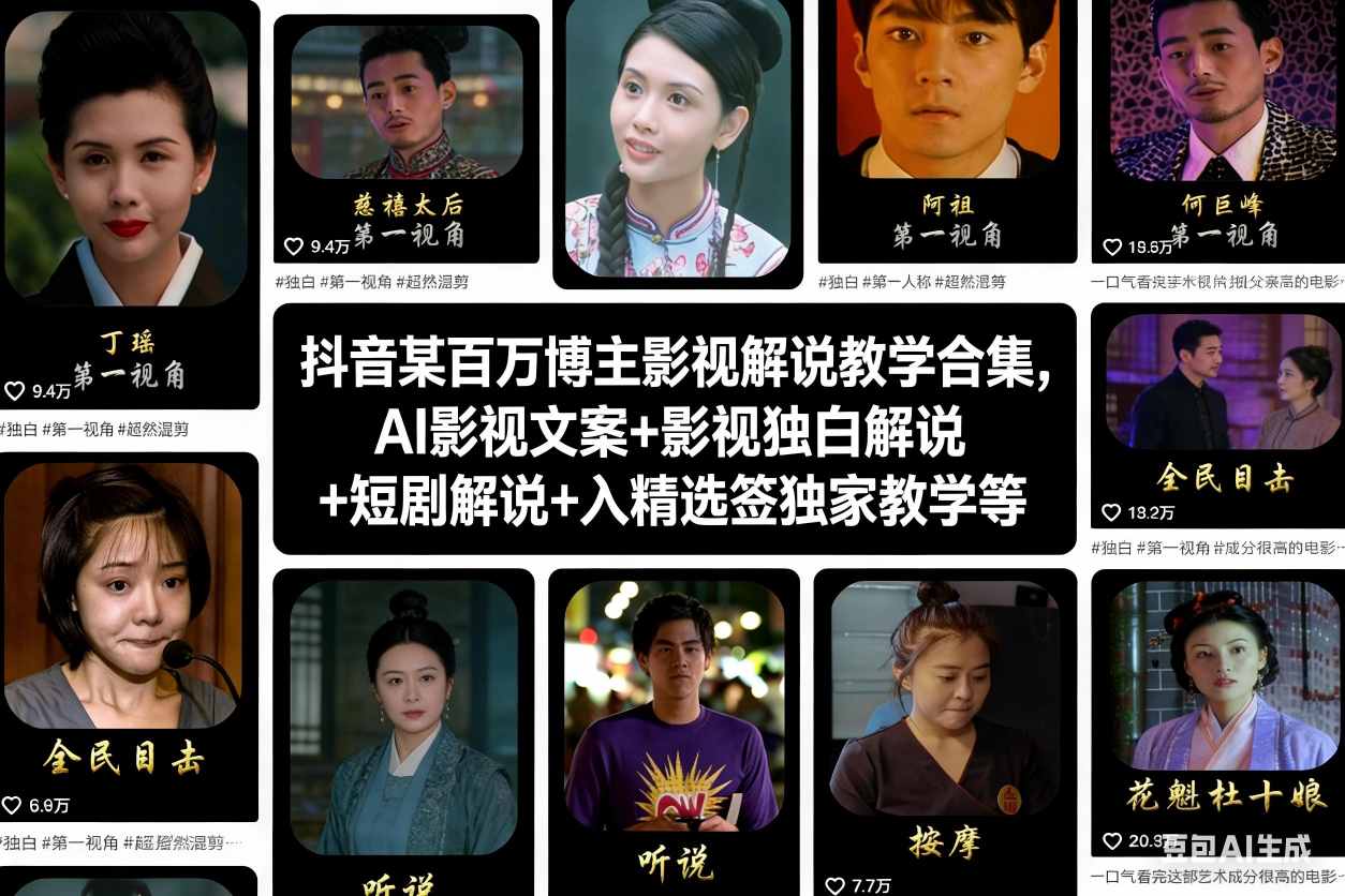 抖音某百万博主影视解说教学合集,AI影视文案+影视独白解说+短剧解说+入精选签独家教学等采购|汽车产业|汽车配件|机加工蚂蚁智酷企业交流社群中心