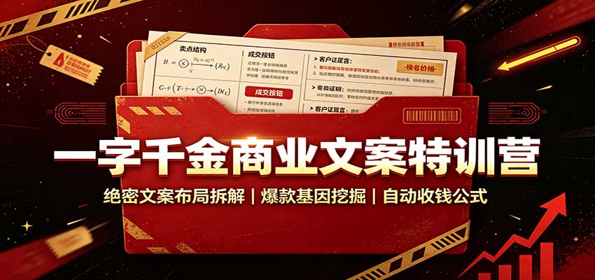 一字千金商业文案特训营:绝密文案布局拆解,爆款基因挖掘,自动收钱公式采购|汽车产业|汽车配件|机加工企业家交流社群中心