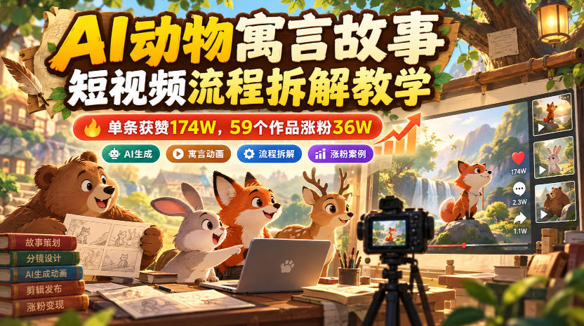 AI动物寓言故事短视频流程拆解教学，单条获赞174W，59个作品涨粉36W采购|汽车产业|汽车配件|机加工企业家交流社群中心