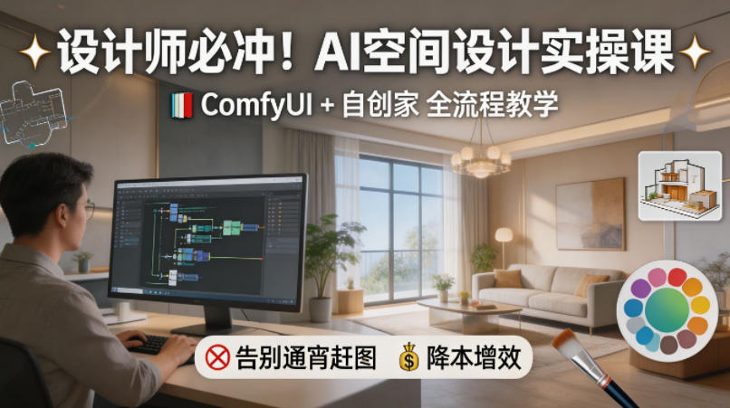 设计师必冲！AI空间设计实操课，ComfyUI+自创家全教学，告别通宵赶图，降本增效采购|汽车产业|汽车配件|机加工企业家交流社群中心