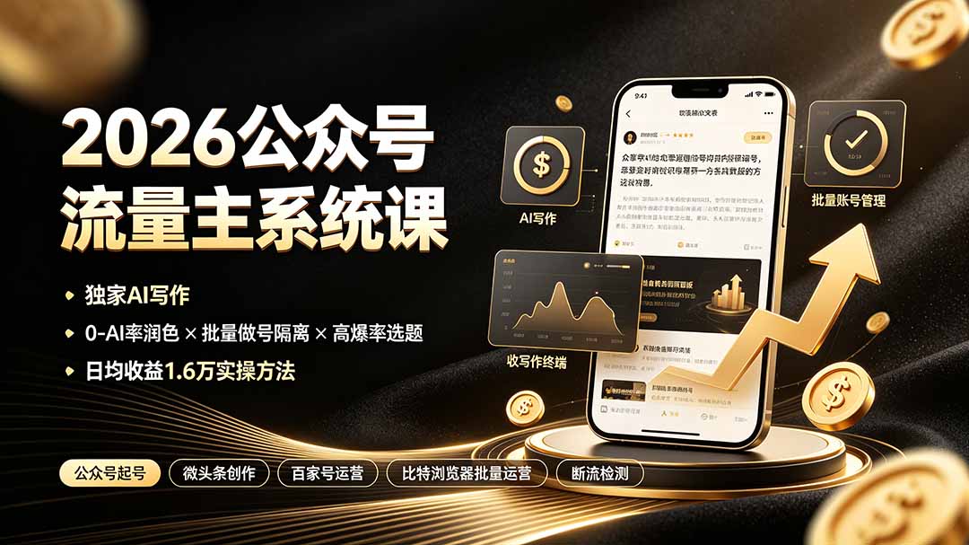2026公众号流量主系统课：独家AI写作×0-AI率润色×批量做号隔离×高爆率选题，日均收益1.6万实操方法采购|汽车产业|汽车配件|机加工企业家交流社群中心